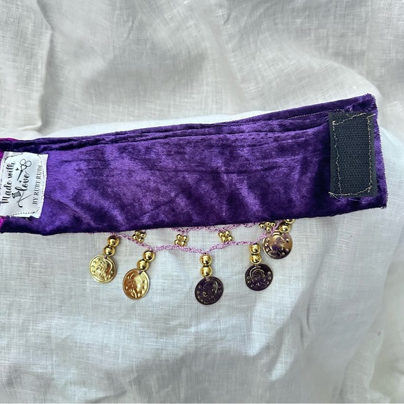 PURPLE VELVET GYPSY COIN CHARM CUFF BRACELET TEXTILE FIBER ART LUXURY SIGNED 7’ - Picture 11 of 15